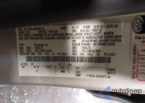 2017 Ford Fiesta Se z USA, uszkodzony, nr VIN 3FADP4EJ6HM134306